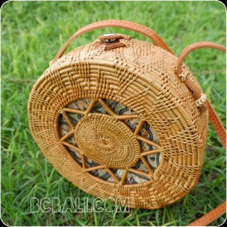 new circle design rattan ata hand woven batik lining handbag